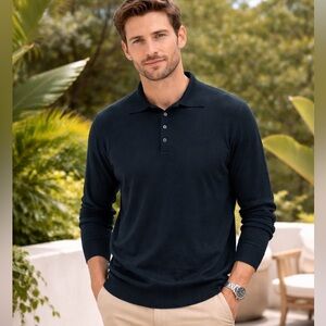 Eton Dark Green Long Sleeve wool Polo XL